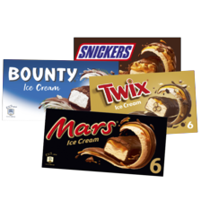 Mars, Snickers, Twix of Bounty ice bars